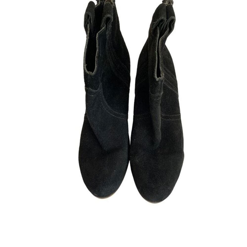 Black Suede Ankle Boots Sam edelmon size 8.5 With Zipper Closure & Chunky Heel